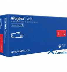 Рукавички нітрилові Nitrylex PF Protect Basic, блакитні, розмір «L» (Mercator Medical), 50 пар/пак.